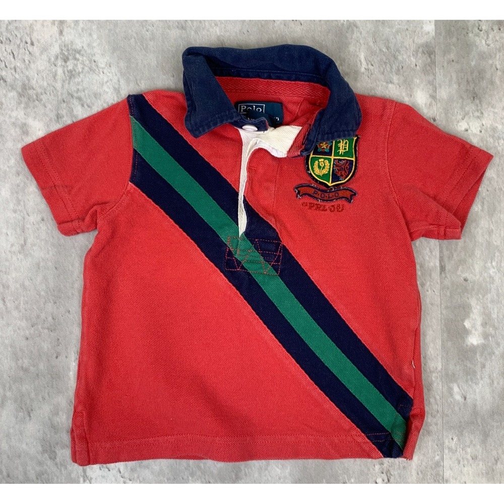 Vintage Ralph Lauren Polo Shirt Kids 12M Red Pony Pony Crest Rugby Short Sleeve